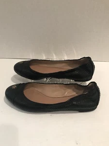 Tory Burch Mujeres Negro Estampado Serpiente Pisos Talla 5.5 Ballet Dorado Logo Puntera - Imagen 1 de 9