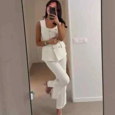 NUEVO CON ETIQUETAS_PANTALONES ZARA SS24 CINTURA ALTA HILO METÁLICO TEXTURIZADO CRUDO 2529/122 Foto 1 de 4