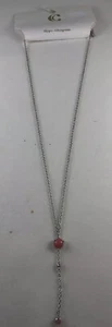 Charming Charlies Adjustable Silver Long Dainty Necklace W/Small Pink Beads NWT - Picture 1 of 4