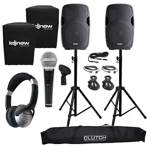 Gemini AS-1500BLU 15" PA/DJ Speakers Pair + Mic + Headphones + Stands + Covers - Picture 1 of 9