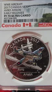 2017 Canada 20 Dollars 1oz 9999 Silver World War II Aircraft Avro Anson NGC PF70 - Picture 1 of 9