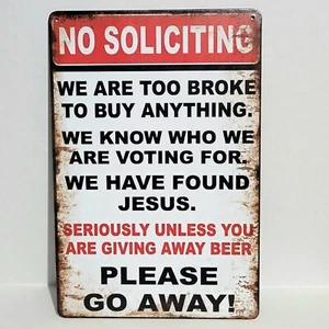 Funny Rustic Vintage No Soliciting Beer Metal Tin Sign Man Cave Wall Decor - Picture 1 of 1