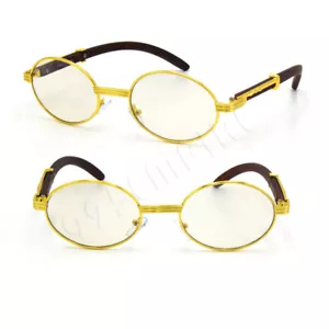 Occhiali da uomo montatura oro ovale in metallo lenti occhi chiari vintage retrò hip hop 139C - Foto 1 di 4