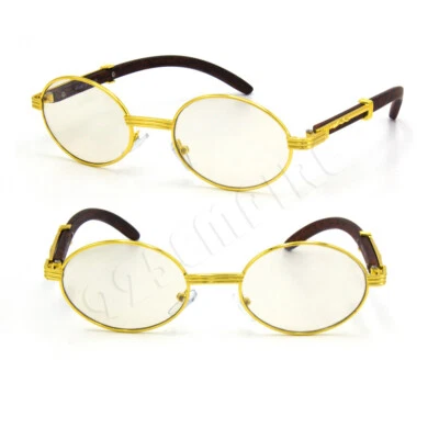 Men's Gold Oval Metal Frames glasses Clear Eye Lens Vintage Retro Hip Hop 139C - Image 1 of 4