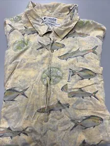 Camicia da pesca Columbia Sportswear taglia L gialla manica corta con bottoni hawaiana - Foto 1 di 8