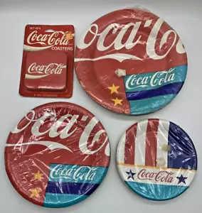 Vintage 1980s Coca Cola Paper Plates and Coasters Birthday Party Supplies NOS - Picture 1 of 8