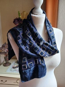Vintage Fiore Navy Silk Mix Patterned Scarf - Picture 1 of 9