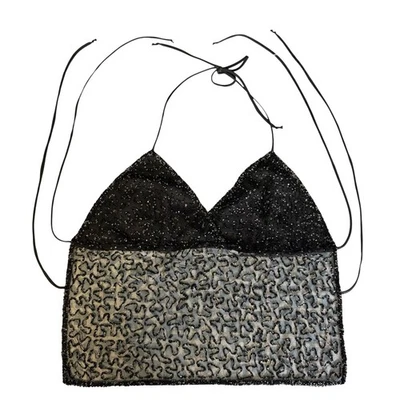 De Colección Y2K Pasaporte Festival Hada Negro Iridiscente Cuentas Espalda Abierta Halter Top L Foto 1 de 4