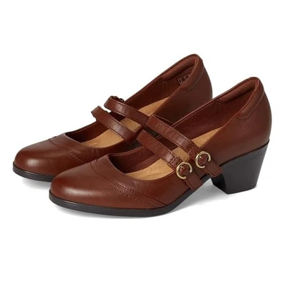 Clarks Emily2 желтовато-коричневый кожи Mary Jane двойной пряжки туфли женщин 8,5 узкий новый - Изображение 1 из 4
