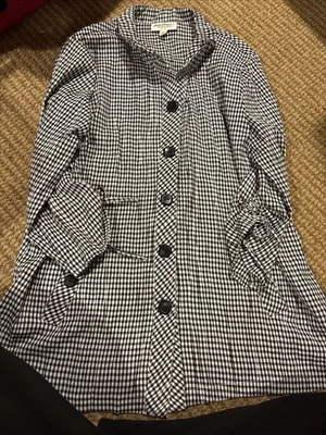 Norm Thompson Women’s Large Black White Checked Shirt Jacket Button Front defect — 第 1/4 张图片