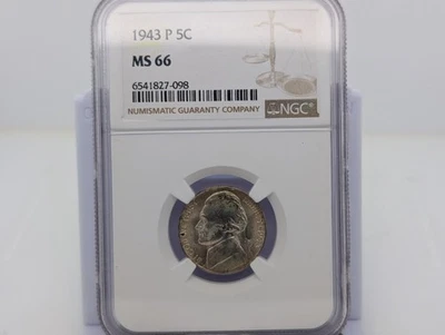 1943-P Jefferson War Nickel 35% Silver NGC MS66 - Image 1 of 4