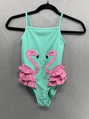 Gymboree Swimsuit Girls Size 6 Green Pink Flamingo Ruffle Embroidered Upf 50 - Image 1 of 4