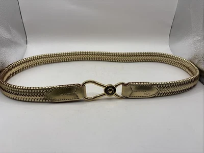 Ralph Lauren Women's Gold Tone Woven Leather Toggle Belt Size L Stretch - Image 1 of 4