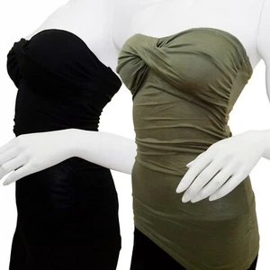 Long Tube Top Bra Padded Twisted Front Solid Color Strapless Rayon/Span S M L - Picture 1 of 20