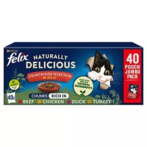 More details for felix naturally delicious countryside selection in jelly wet cat food, 40x80 g