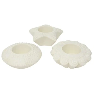 VTG Partylite Retired 3PC Sea Drifters Bisque Shells Tealights Candle Holders - Picture 1 of 5