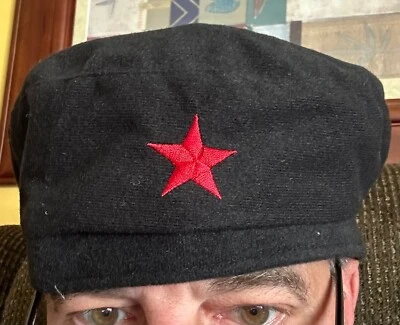 Red Star Beret Black Hat Halloween Costume Che Guevara Cap Russian Soviet Adult - Image 1 of 4