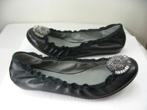 NEW VERA WANG LAVENDER Latisha Ballet Flat Size 8 M Black Nappa Leather/Crystals - Picture 1 of 12