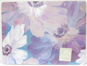 Set/4 Envogue MDF 12" x 16" Tischsets Gardenie Floral Rechteckig Lila Blau - Bild 1 von 1