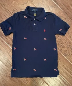 Polo Ralph Lauren Girls Navy Polo Shirt Embroidered Flag And Logo Size 8 - Picture 1 of 6