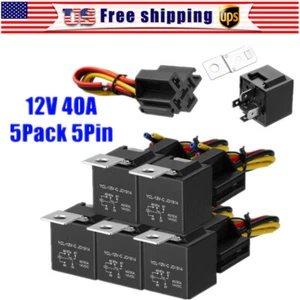 5Pcs Car 12V DC 40A 5-Pin Relay Switch Harness Socket Waterproof Automotive SPDT - Picture 1 of 12