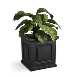 Mayne Planter Self Watering Nantucket Square Double Walled Plastic Black 16 in. - Picture 1 of 8