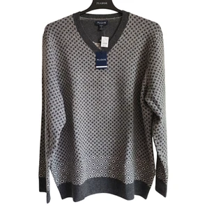 3XL Sweater Gray White Jos A Bank V Neck Nordic New Winter Wool Blend Big 3XB Sz - Picture 1 of 24