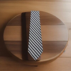 Vintage Tommy Hilfiger Striped Gray and Black Designer 100% Silk Dress Necktie - Picture 1 of 6