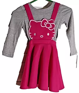 Hello Kitty Pink Bib Skirt Straps Long Sleeved Gray Shirt Girl's size 5 NWT - Picture 1 of 8