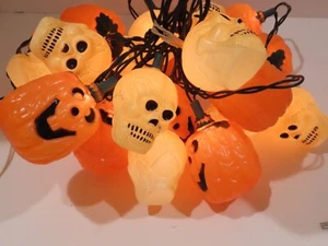 Vintage Blow Mold Pumpkin Skeleton String Lights 20ct Set JOL Covers C9061 - Picture 1 of 9