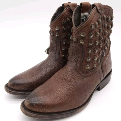 Frye Wyatt Disc (Womens 5.5 B) Cognac Brown Studded Ankle Bootie Pull On Leather - Image 1 of 4
