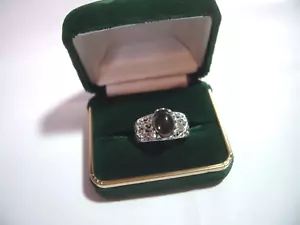 Vintage Solid Silver ornate Ring-superb genuine natural smokey quartz Size t1/2 - Picture 1 of 12