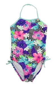 SO Purple Tropical Floral One-Piece Swimwear Big Girls Medium (10) - Picture 1 of 1