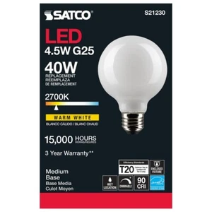 Satco S21230 4.5W G25 E26 Medium LED Bulb Warm White 2700K (40W Equal) 350 Lumen - Picture 1 of 5