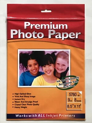 Papel Fotográfico Premium Alto Brillo Óptico 8 Hojas 8.5x11" TOTALMENTE NUEVO SELLADO Foto 1 de 2