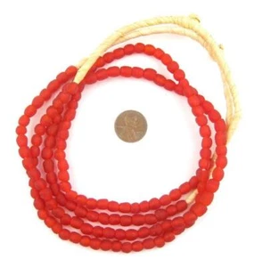 Red Recycled Glass Beads 7mm Ghana African Sea Glass Round 24 Inch Strand - Picture 1 of 2