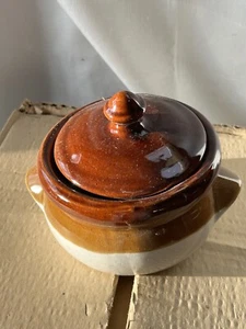 French Onion Soup Pot w Lid 4" x 4" Beige/Brown Vintage Set Of 4 - Picture 1 of 6