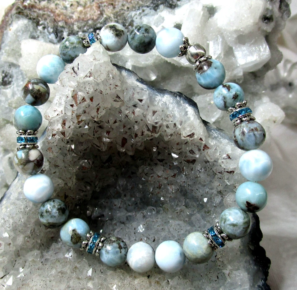 LARIMAR  Edelstein  Armband HANDARBEIT 8mm ca. 19 cm  Nr.16 - Bild 1 von 1