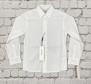Calvin Klein Boys Long Sleeve White Dress Shirt 6 Reg Slim Fit/Stretch New - Picture 1 of 6