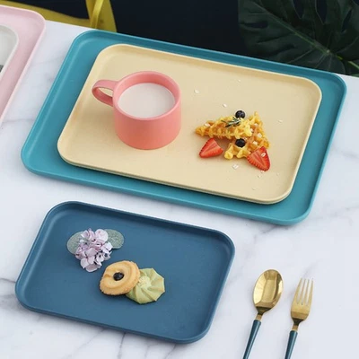 (Hellblau S Ca. 25x17cmn)Küchen-Serviertablett Weizenstroh Rechteckig N E - Bild 1 von 4