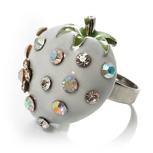 White Enamel Strawberry Ring - Picture 1 of 4