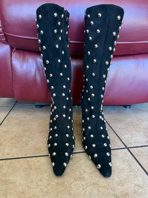 Jeffrey Campbell Fancy-U Boot Black Suede Silver Domed Studs SZ  7.5 Orig. $280 - Image 1 of 4