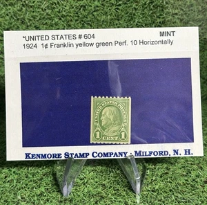 Rare 1924 UNITED STATES #604 1¢ Franklin Yellow Green Perf 10 Kenmore Stamp - Picture 1 of 1