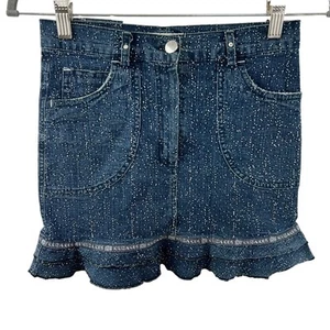 Krizia Kids Blue Cotton Blend Dot Accent Ruffle Hem Denim Jean Skirt Sz S Small - Picture 1 of 7
