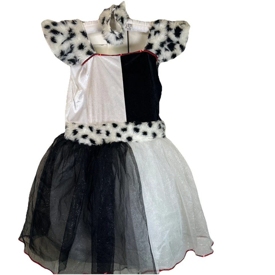 Disfraz Cruella De Vil para niña blanco y negro con detalles de piel talla grande Foto 1 de 4