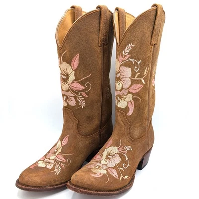 Mujer Shyanne Savannah Rosa Floral Bota Occidental Marrón Gamuza Mujer Talla 7.5M Foto 1 de 4