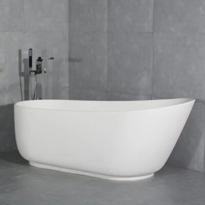 67" Soaking Tub Bathtub w/ Overflow Bathroom Solid Surface Stone Resin Oval USA - Picture 1 of 11