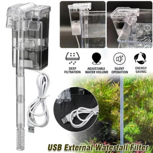 Mini Aquarium Fish Tank Waterfall Hang On External Oxygen Pump Water Filter USB - Picture 1 of 10