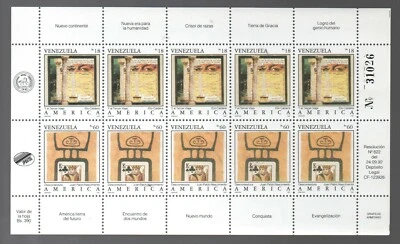 Venezuela: 1992; Scott 1476, sheet of 5 pairs + FDC circulated, UPAEP. EBV215 - Image 1 of 3
