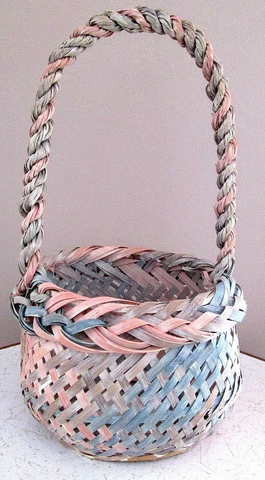 WOVEN WICKER BASKET BASKET - 13T x 7W - PINK & GRAY Cover
